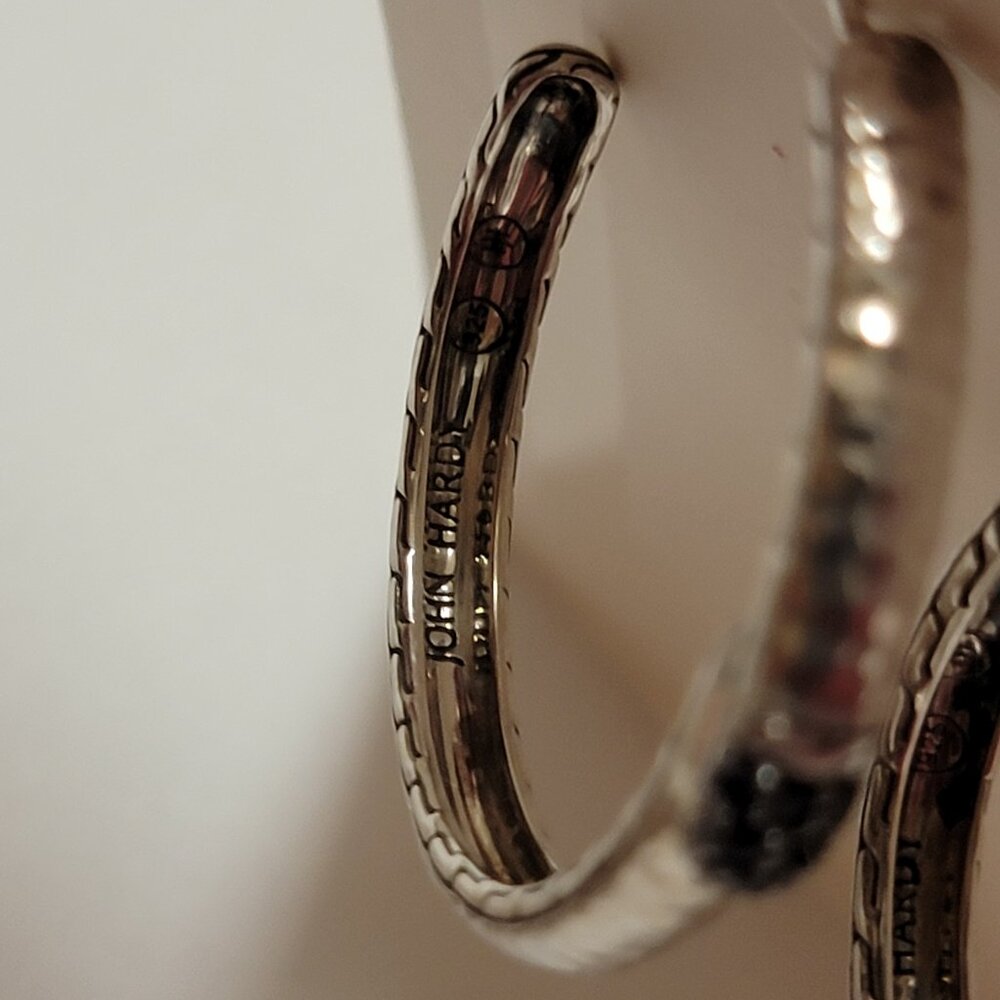John Hardy Black Sapphire & Sterling Silver Medium Hoop Earrings - Picture 12 of 16